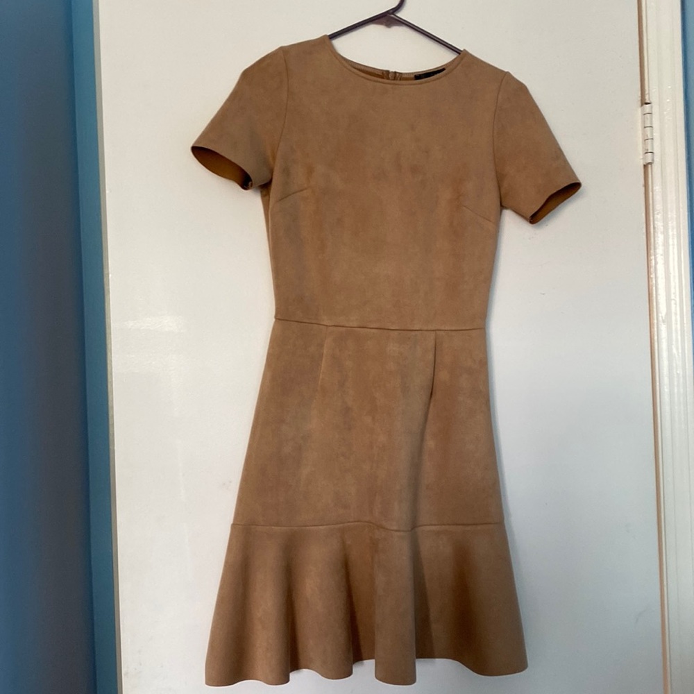 Faux suede camel fit and flare dress